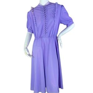 Vintage Lavender Jane Baar New York Ruffle Button Up Top Lace Detail Maxi Dress